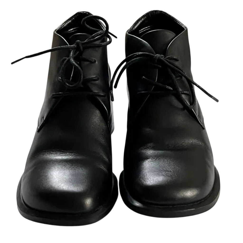 Vintage heeled boots 8.5 ankle bootie black leather lace up 90s Minimalist Y2K - Image 5