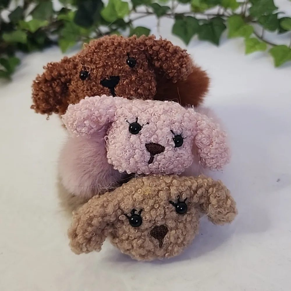 Set of 3 Fuzzy Puppy Dog Hair Ties Pink - Image 3