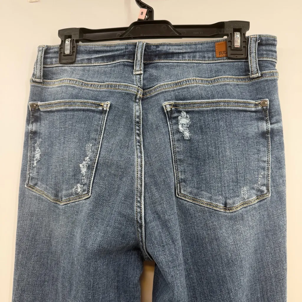 Judy Blue Trouser Flare jeans button fly distressed womens 11 / 30 Dark wash - Image 6