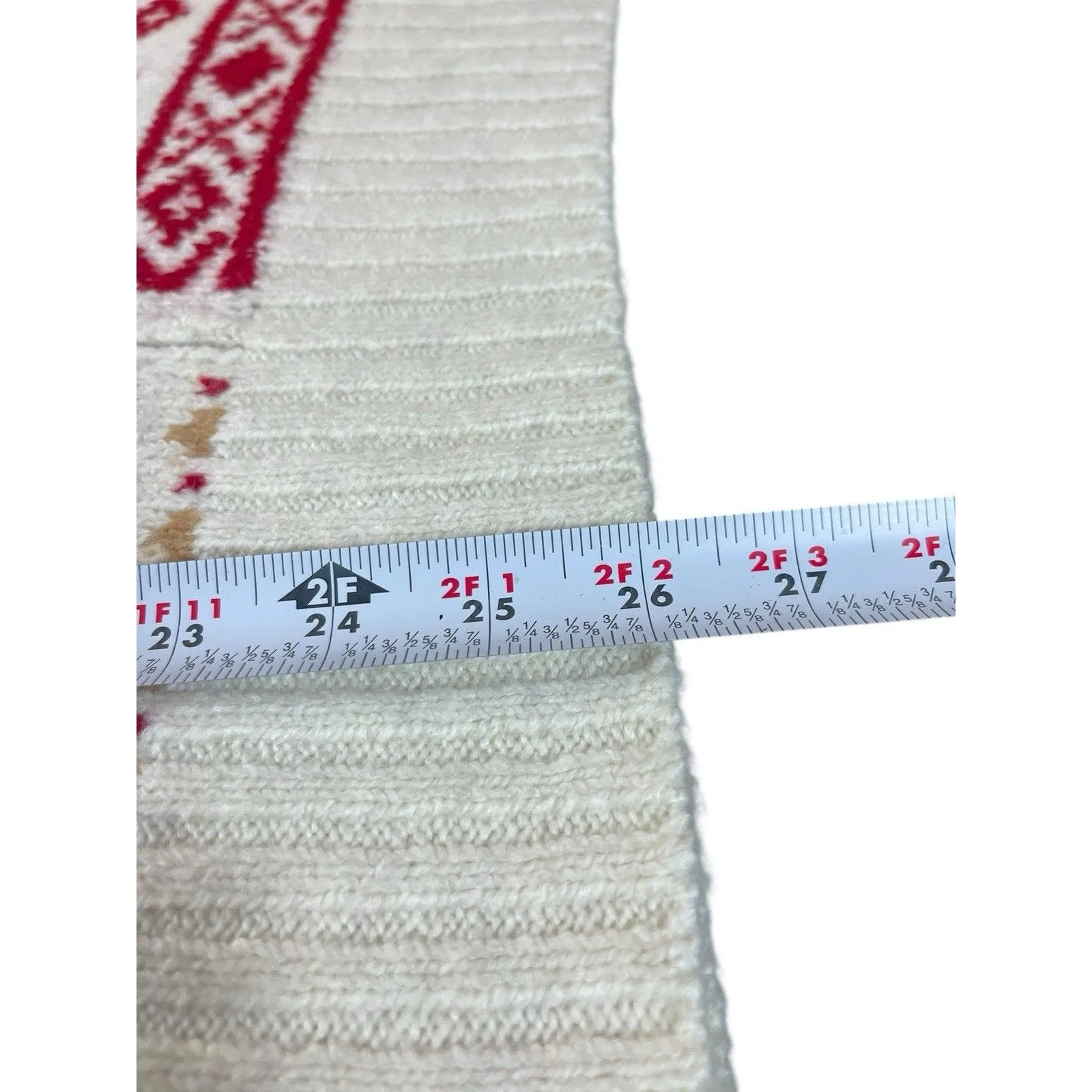 American Eagle Chunky Knit Red Cream Snowflake Fair Isle Nordic Cozy Sweater M - Image 9