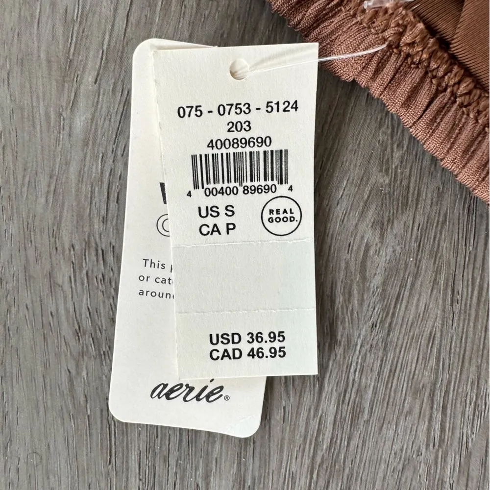 Aerie Crinkle Ribbed Lace Up Bikini Top Swim Women’s Small Brown NEW - Image 6