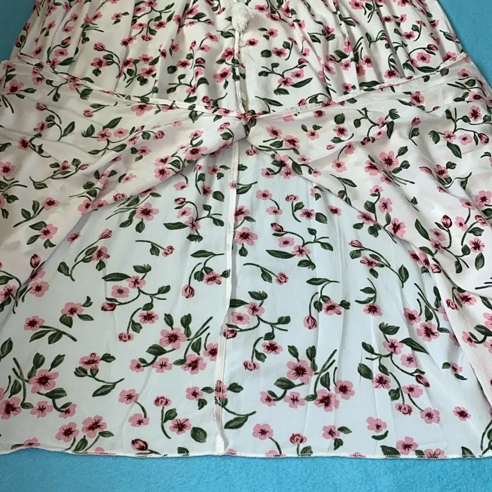 BEACH PARTY floral maxi dress smocked stretchy waist tassel strings size XXL White - Image 7