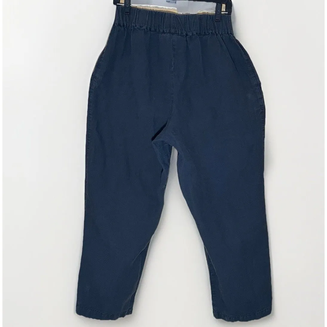 Len Ok Pants Womens XL Linen Elastic Waist Cropped Tapered Lagenlook USA Lounge Black - Image 2