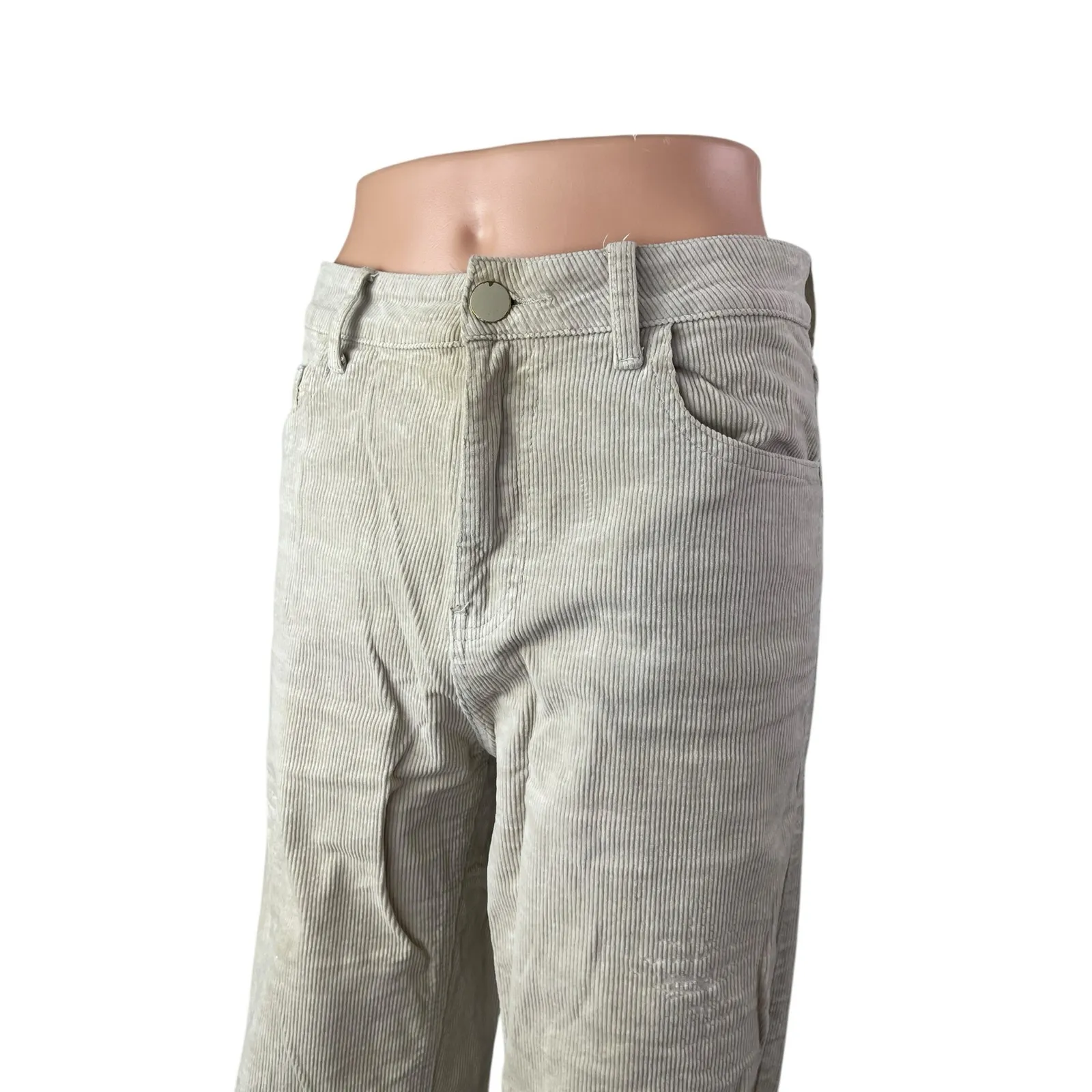 Outfitbook Women's Beige Corduroy High Waisted Straight Leg Trousers Pants M Size M - Image 2