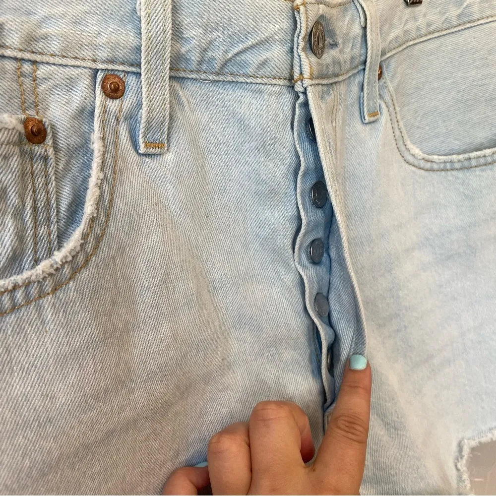 Levi's 501 Original Fit High Rise Cutoff Raw Hem Light Wash Shorts in Ojai Lake - Image 7