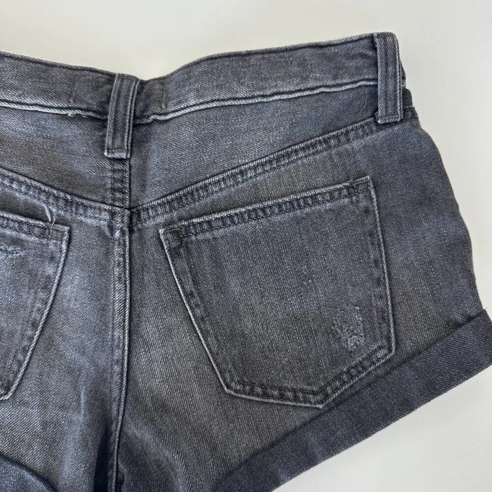 Free People Denim Shorts 25 Black Distressed Mid Rise Rolled Hem Festival Boho - Image 4