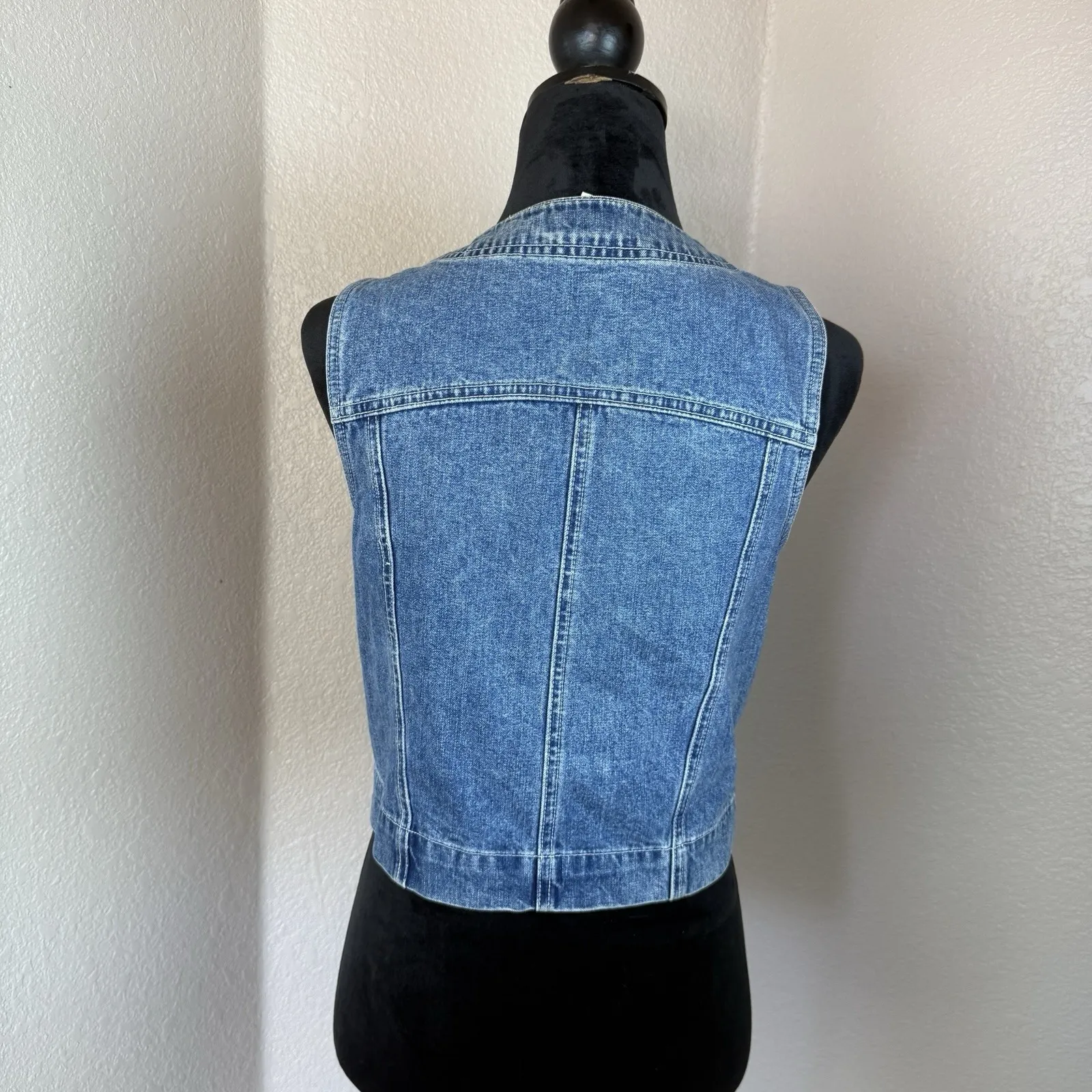 Vintage GAP Blue Denim Vest Women's Medium Cropped Jean Jacket 90s Y2K - Image 4