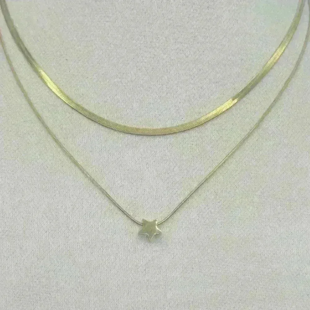 Tiny Star Shaped Pendant With Perforation Electroplated Snake Chain Gold - Image 5