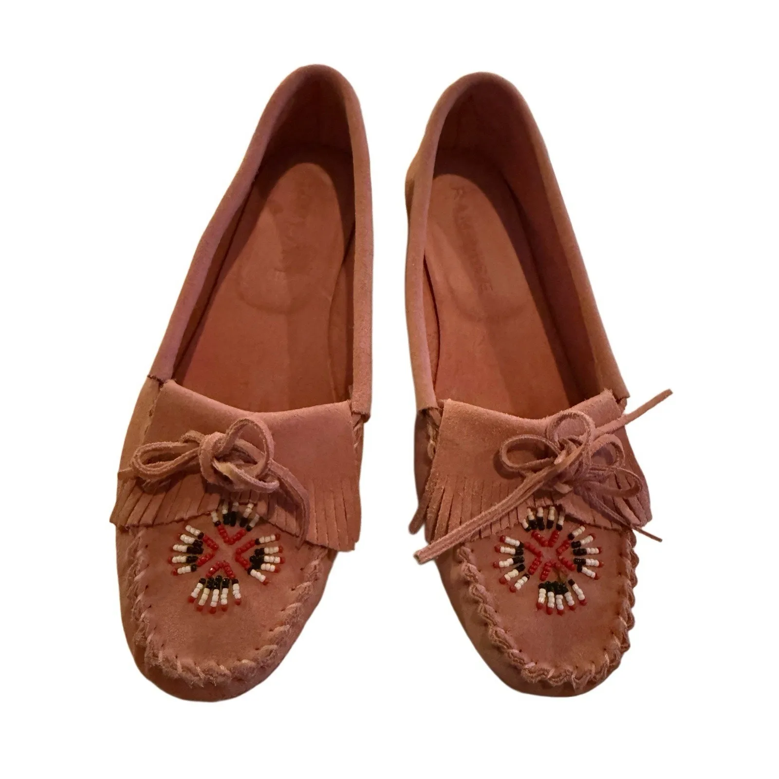 RARE VTG Rampage 90s Y2K  Pink Suede Beaded Moccasins Boho Western Soft Girl 8.5 - Image 3