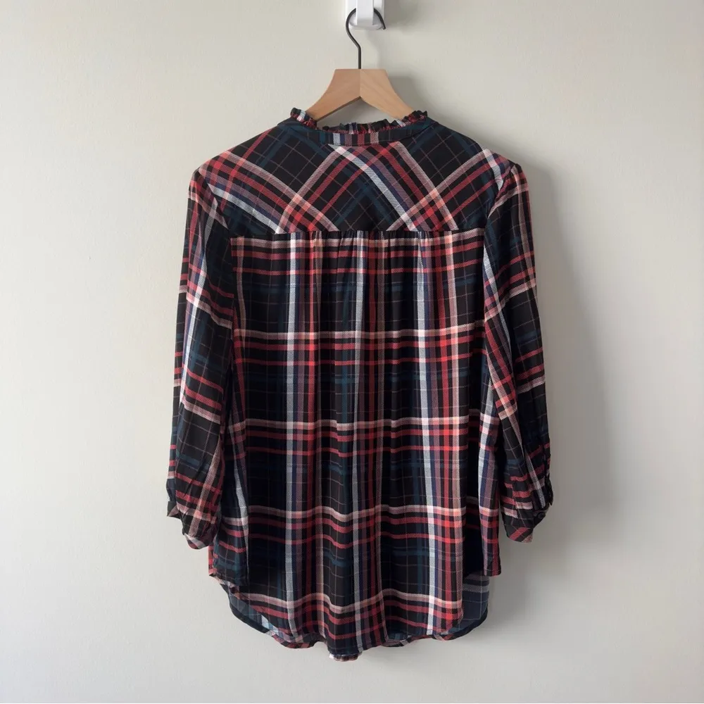 Torrid Plaid ruffle neck top keyhole tie 3/4 sleeve fall Autumn casual holiday - Image 2