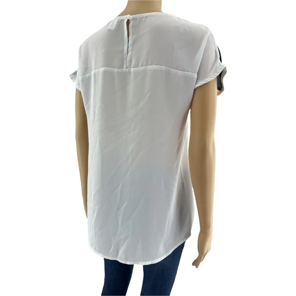 H&M (S) White Pink Black Color Block Asymmetrical Stripe Officewear Blouse Top - Image 3