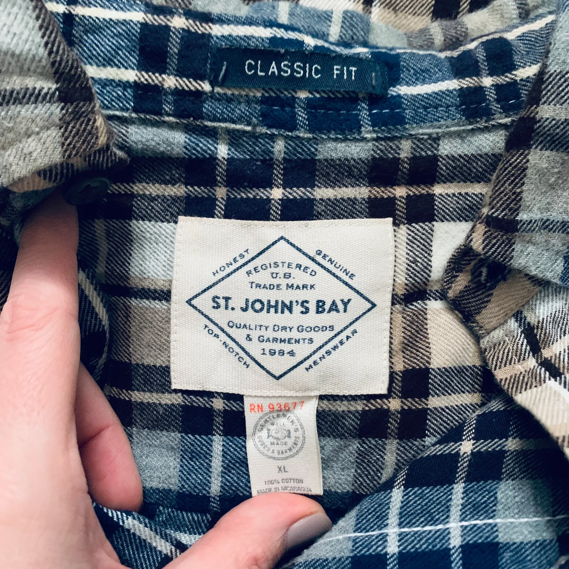 st. john's bay St John’s Bay Tan Blue White Plaid Button Down  - Image 4