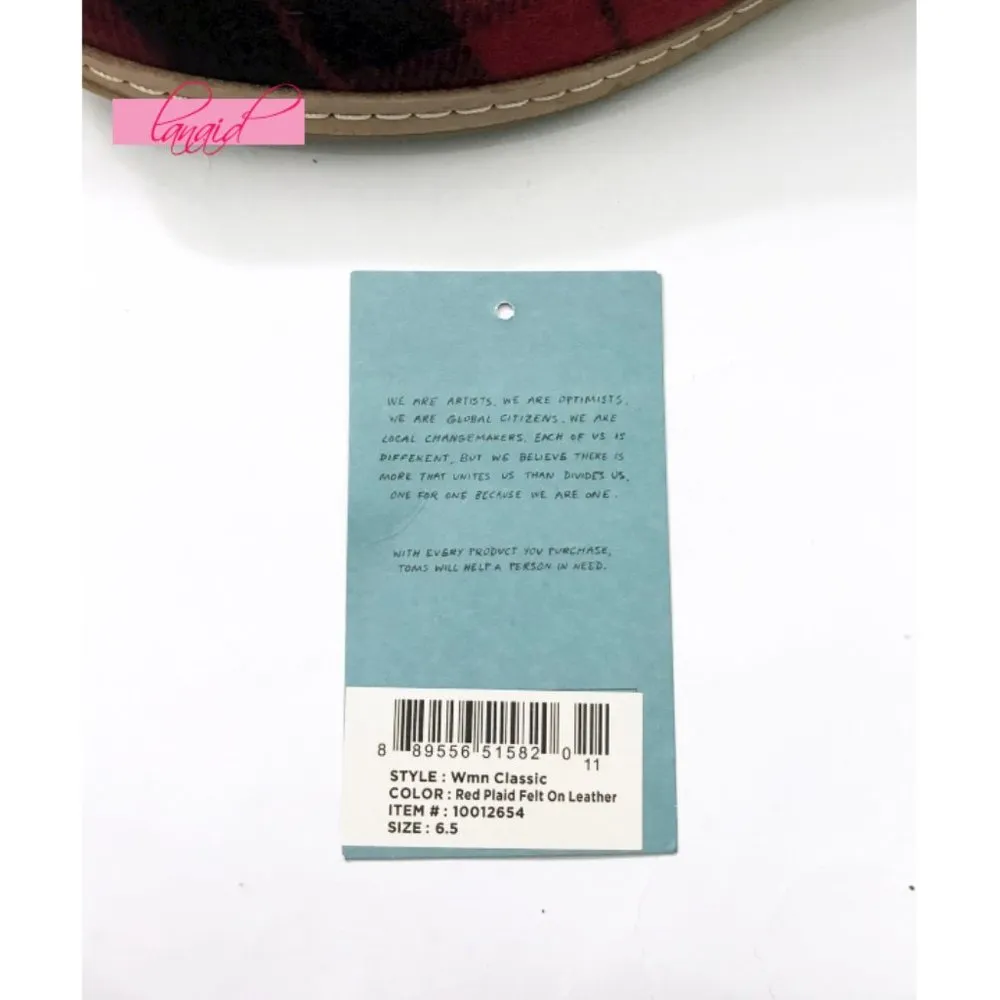 Tom's Classic Red Plaid Felt Loafers Slip-Ons Edgy Ballet Flats Smoking Slippers - Image 7