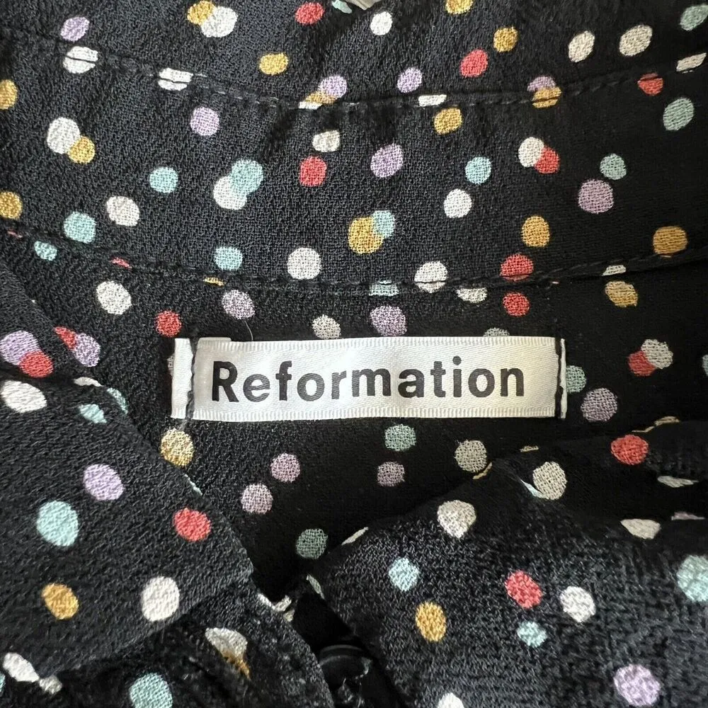 Reformation Womens Small Colorful Polka Dot Button Down Long Sleeve Shirt - Image 2