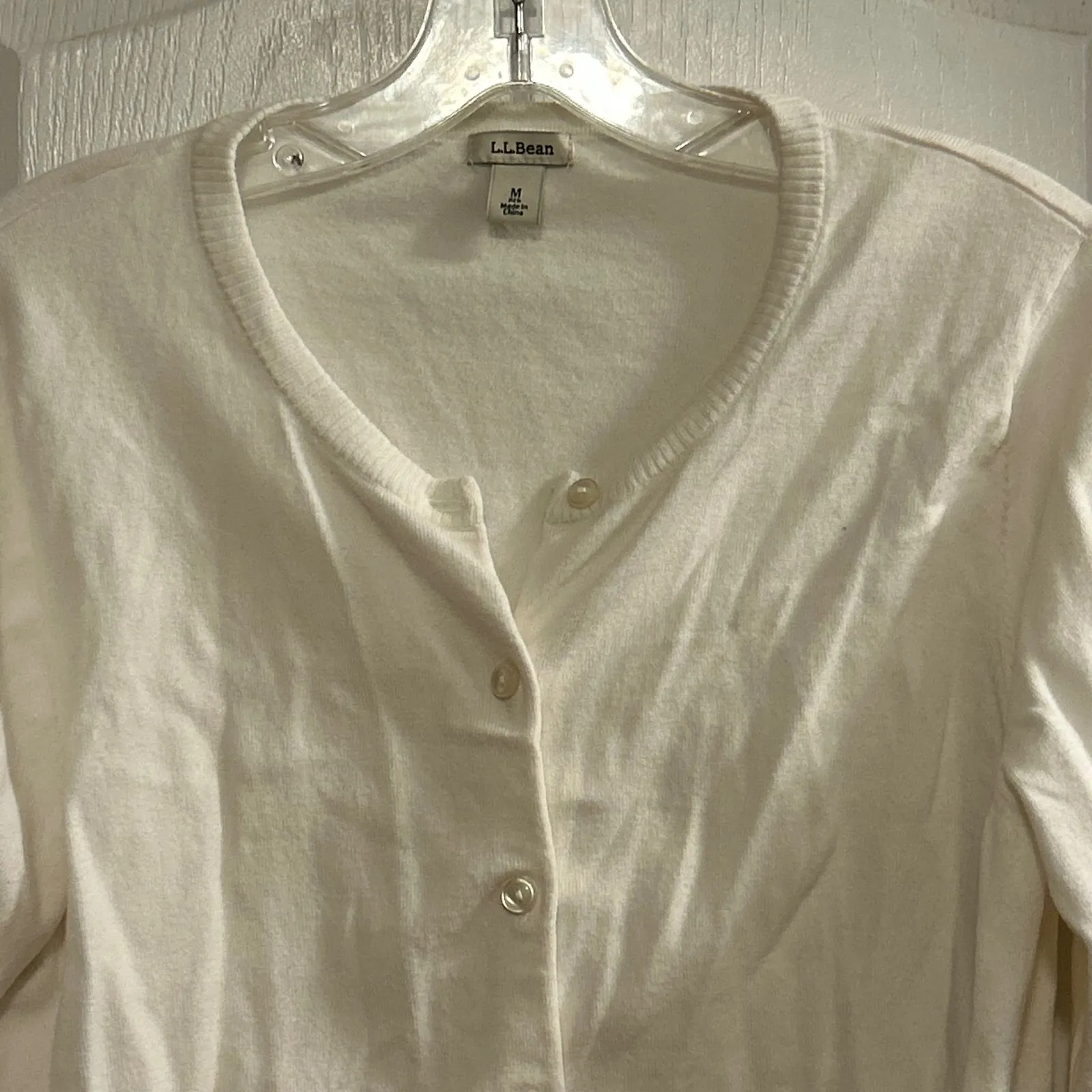 LLBean Womens Cardigan Sweater Cream V Neck Button Up Long Sleeve Size Medium White - Image 8