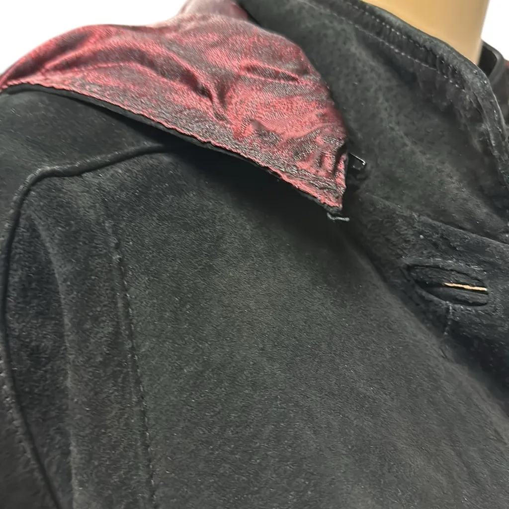 Vera Pelle Vintage Italy Suede Leather Jacket Coat Removable Hood Womens Medium - Image 6