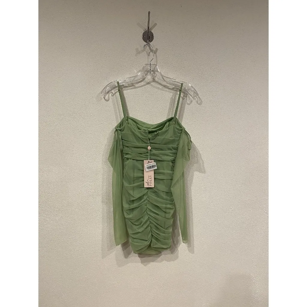 Oh Polly Dress Womens US 2 Green Ruched Mesh Bodycon Mini Off Shoulder Party - Image 5