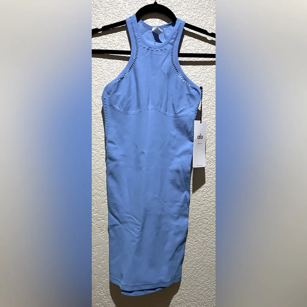 ALO Yoga NWT Seamless Open Air Racerback Dress Azure Blue Size S - Image 4