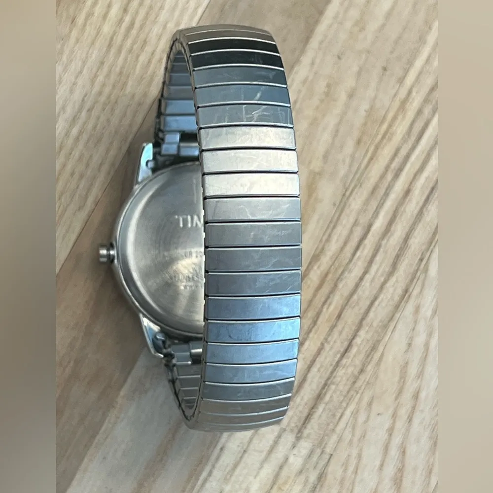 Timex Easy Reader Watch Indiglo White Dial Stretch Stainless Bracelet Date Wndw - Image 5