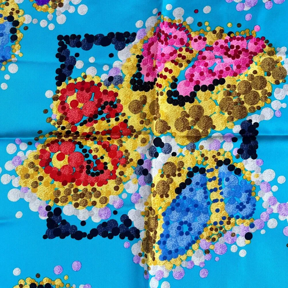 Judith Leiber Gorgeous Turquoise Colorful Butterfly Print Scarf 100% Silk Blue - Image 3