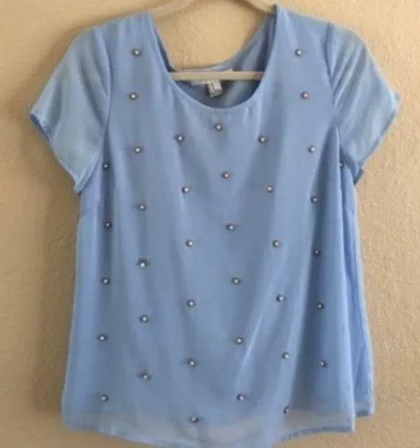 F21 Vintage Pearl Beaded Sheer Sleeves Top Sz S  - Image 6