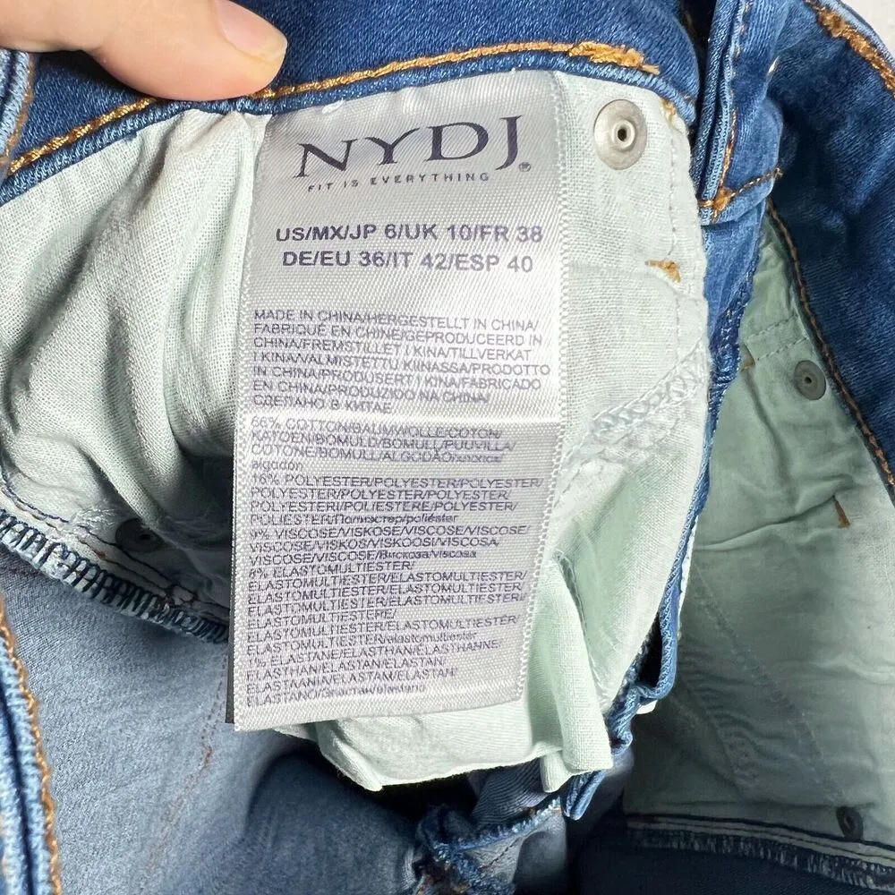 NYDJ Ami Skinny Jeans Lift Tuck Ankle Slit Embroidered Medium Wash Size 6 - Image 4