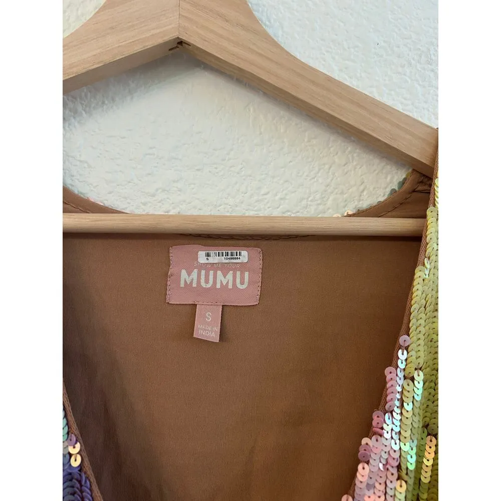 Show Me Your Mumu Wear Me Out Dress In Rainbow Stripe Sequins S - Image 9