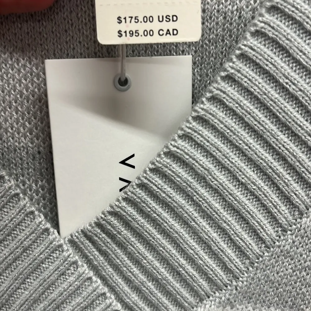 Varley Calvert Sweater in Gray M Zebra Print V-Neck - Image 3