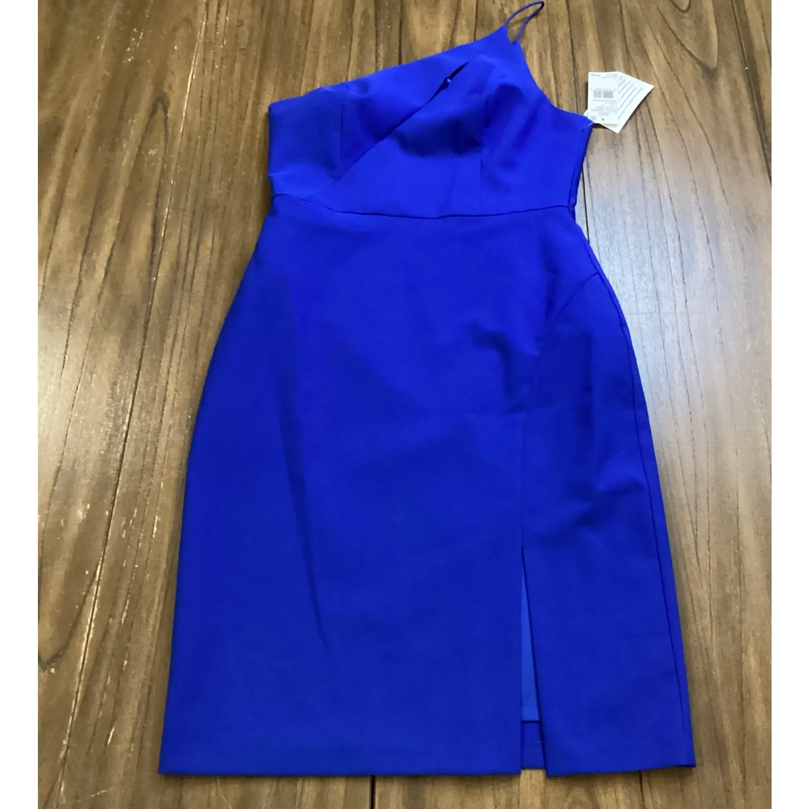 Aidan Mattox Marina One Shoulder crepe Cut Out mini Cocktail Party Dress Blue 6 - Image 6