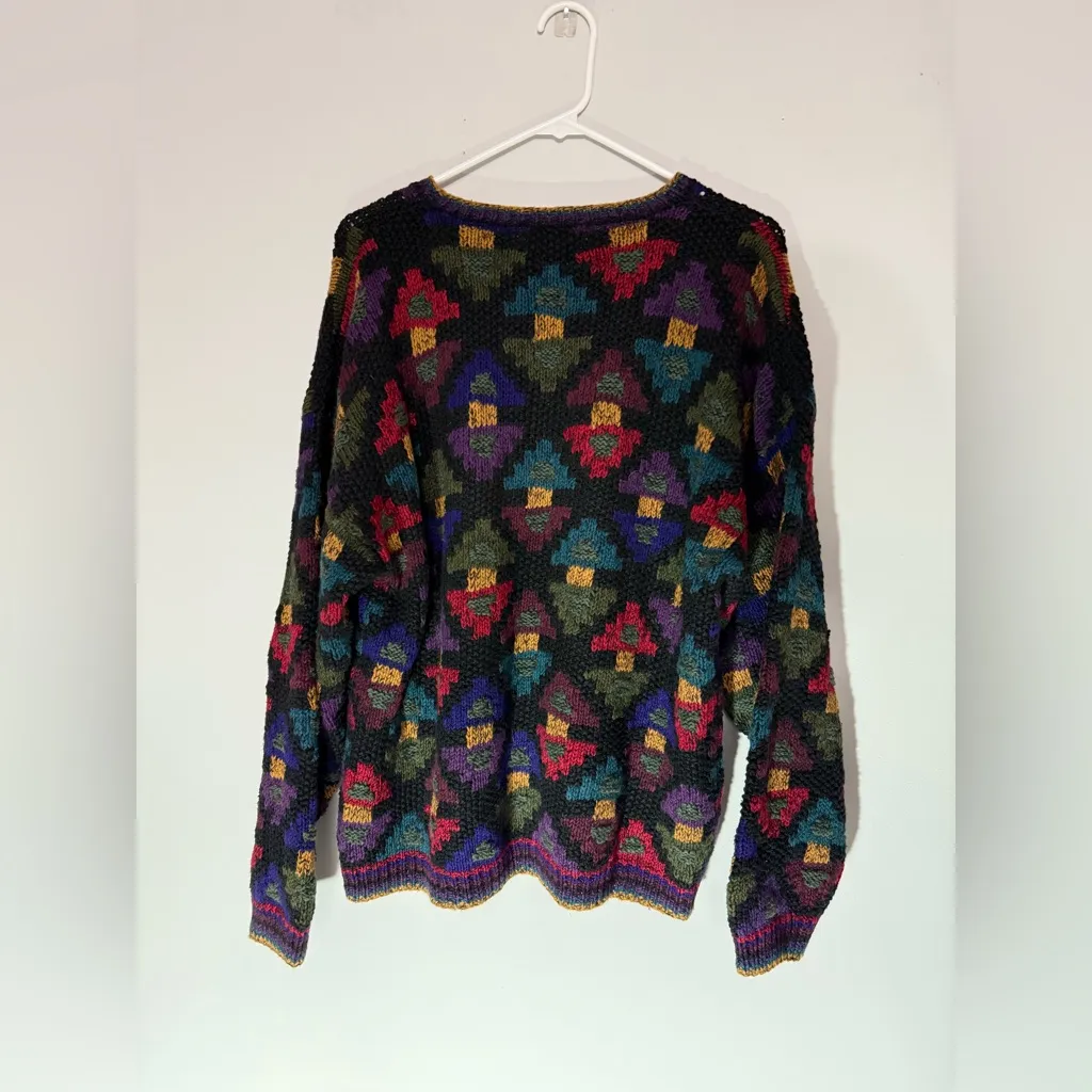 VTG NORTHERN ISLES Nordic Grandpa Sweater Funky Chunky Knit Multi Color Size XL Black - Image 7