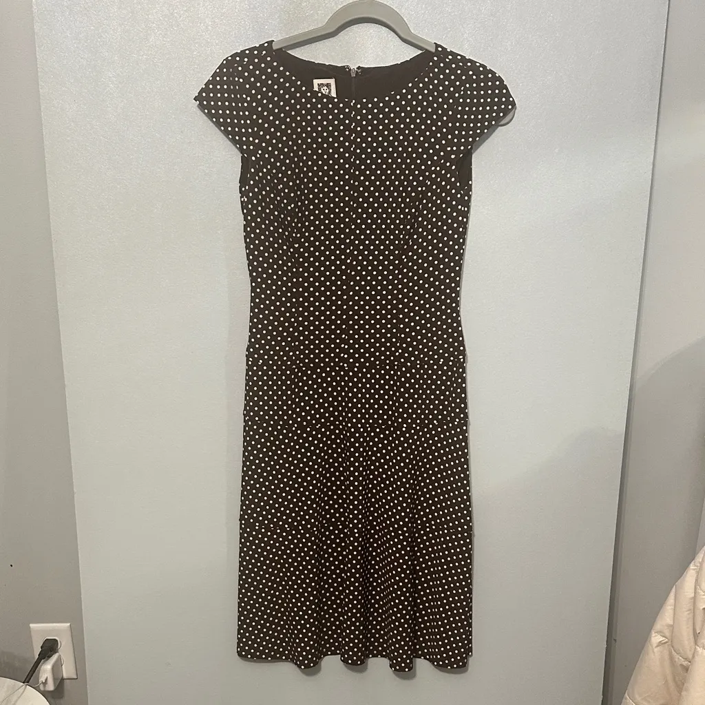Anne Klein Black & White Polka Dot Cap Sleeve Dress - Image 2