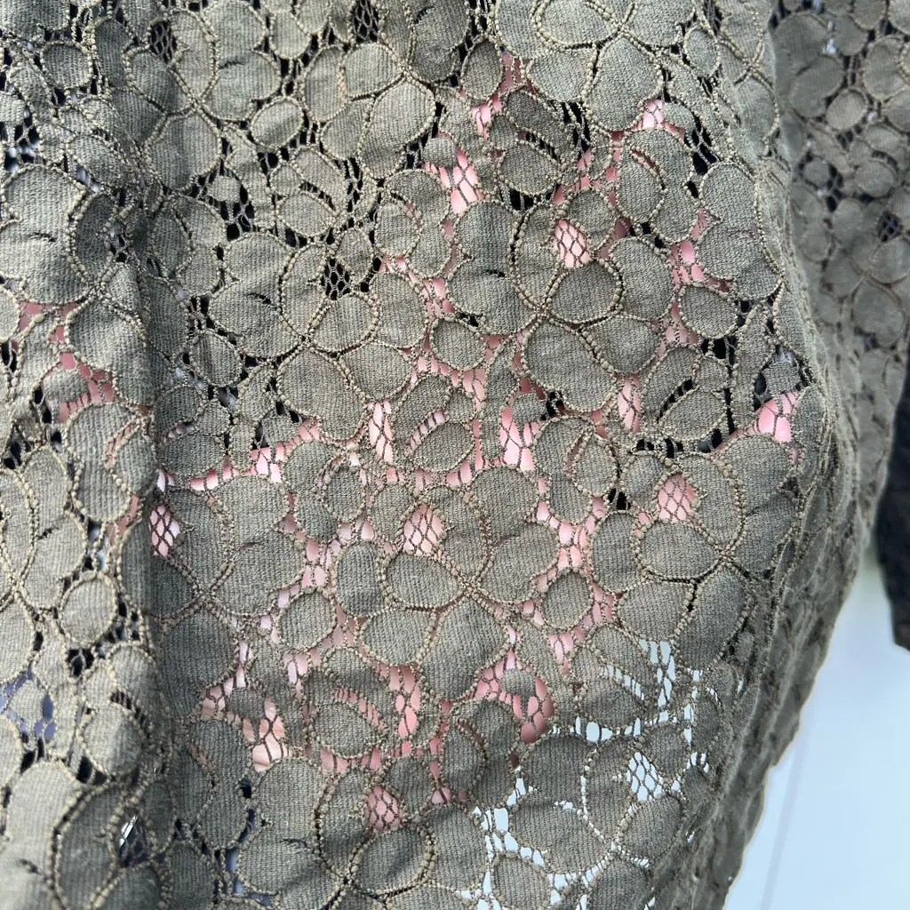 Michael Michael Kors Women's Small Brown Lace‎ Long Sleeve Half Button Blouse - Image 5