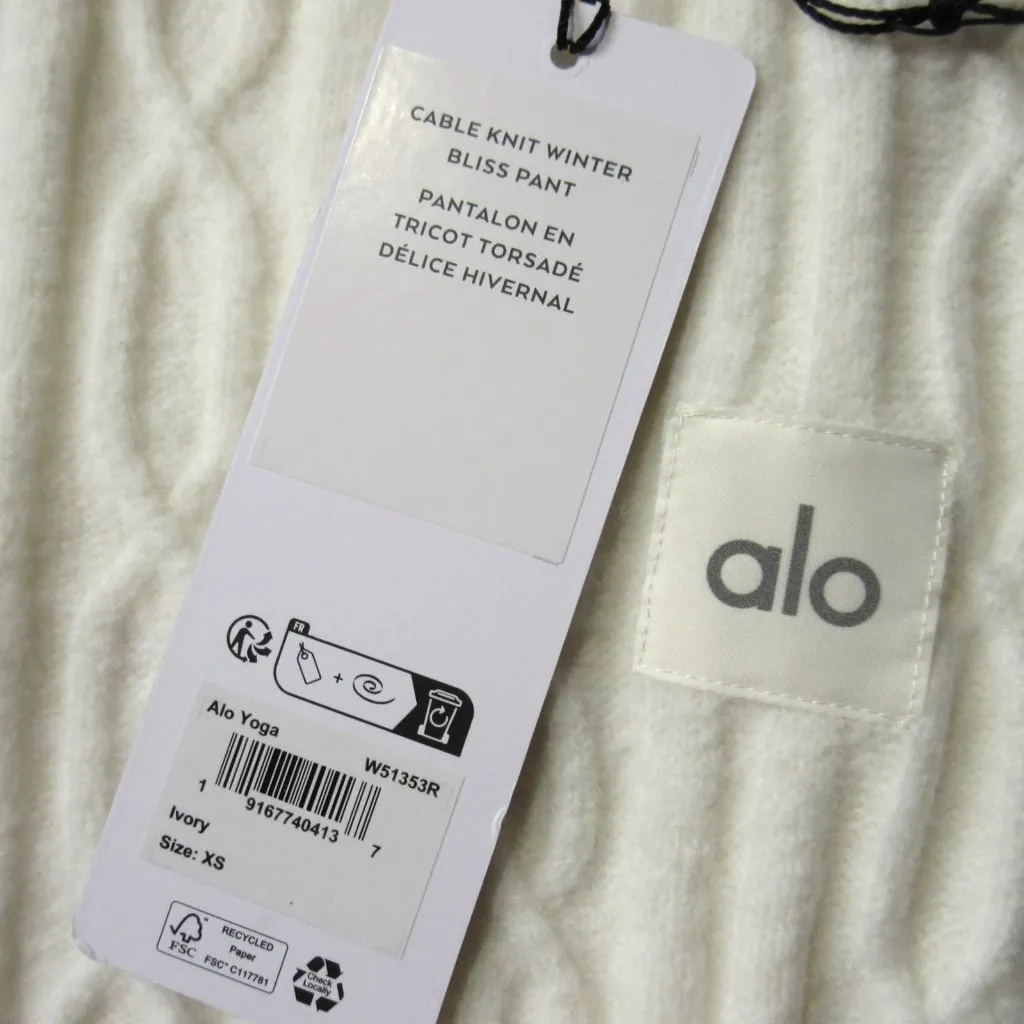 NWT Alo Yoga Cable Knit Winter Bliss Pant in Ivory Sweater Pants XS - Image 3