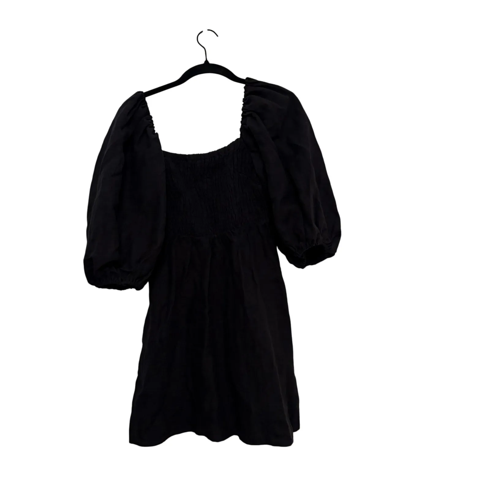 Tuckernuck 100% Linen Black Annie Smocked Puff Sleeve Mini Dress Size XS - Image 4