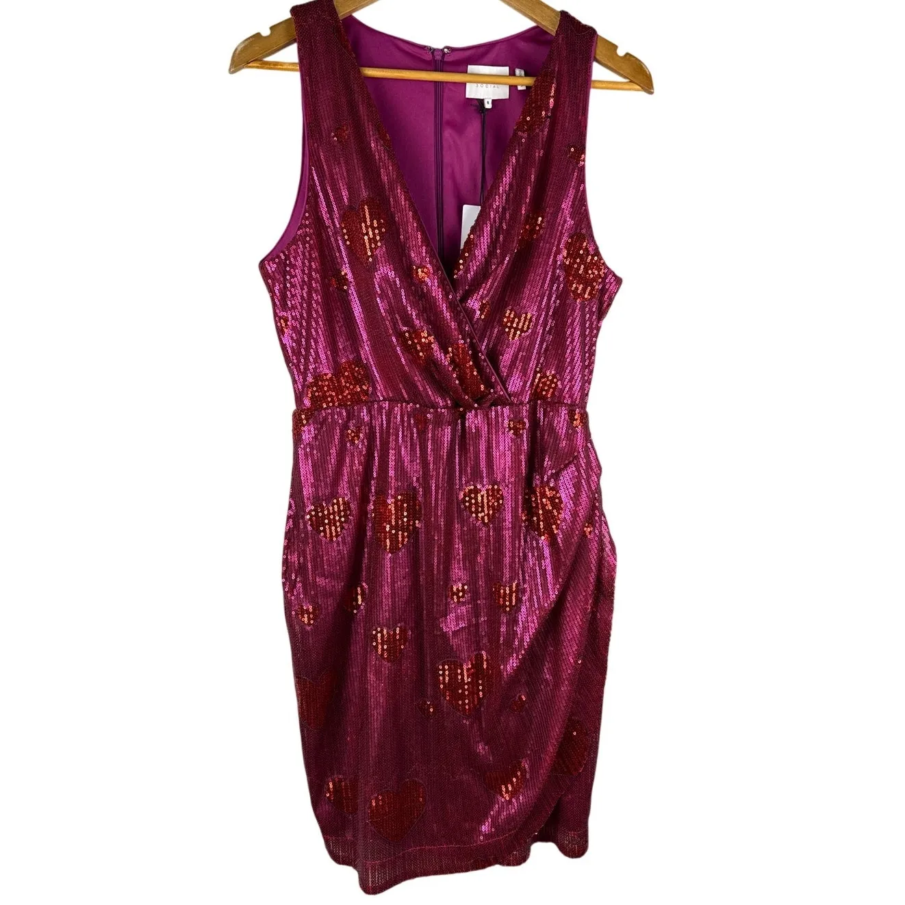 ONE33 Social Pink & Red Sequin Hearts‎ Faux Wrap Party Dress Size 8 - Image 5
