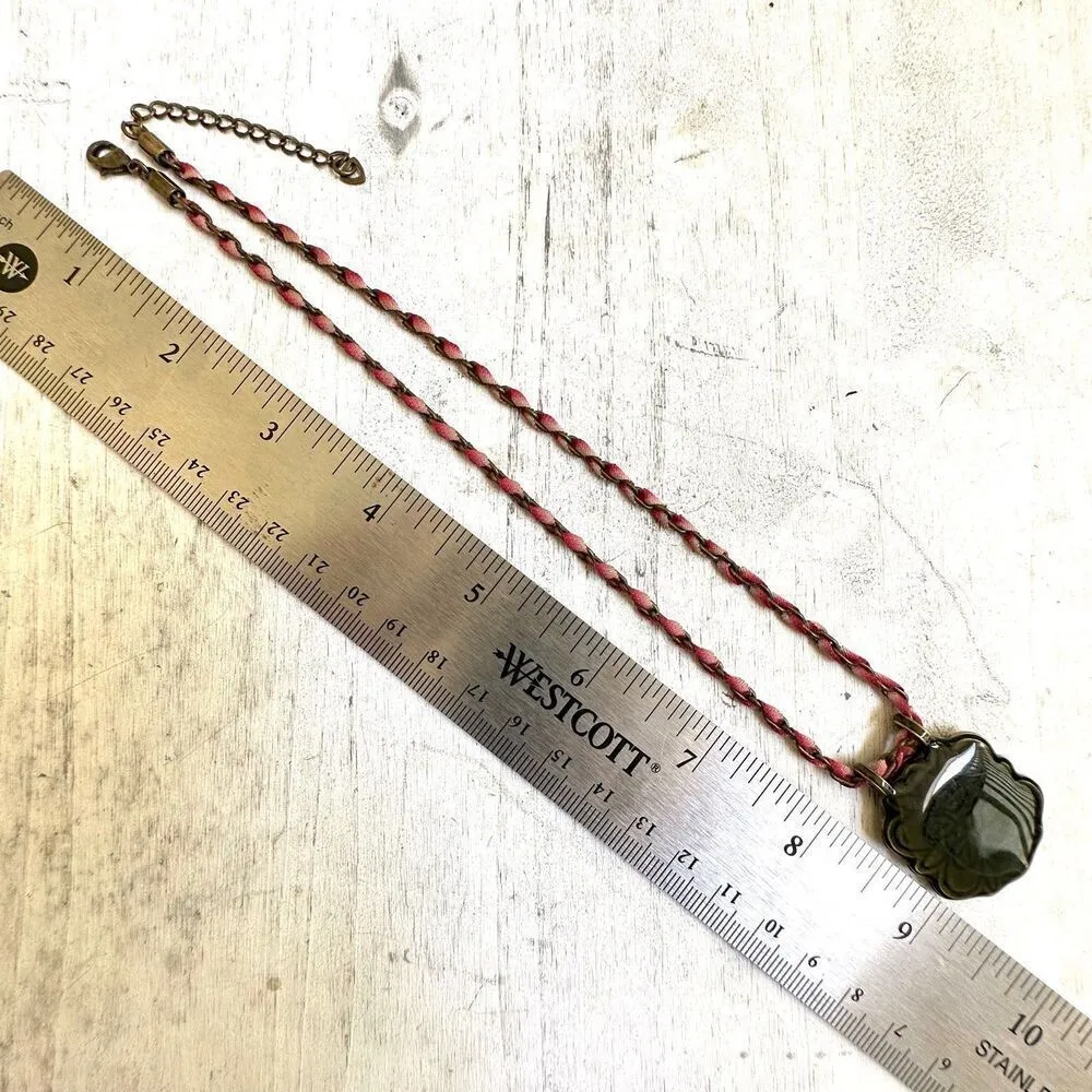 Enamel pendant necklace with ribbon chain - Image 9