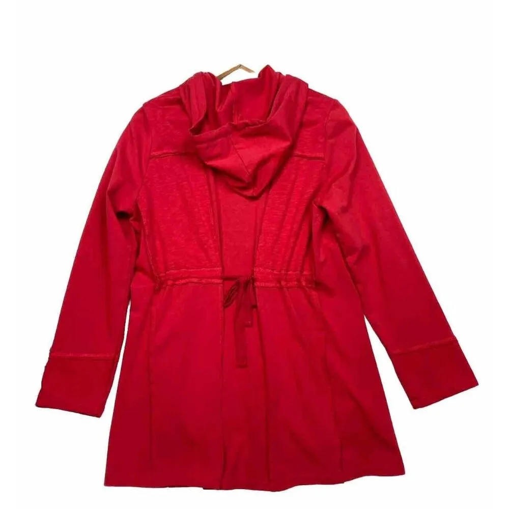 *Habitat Button Front Hooded Lightweight Jacket Womens M Red Deconstructed Seams - Image 5