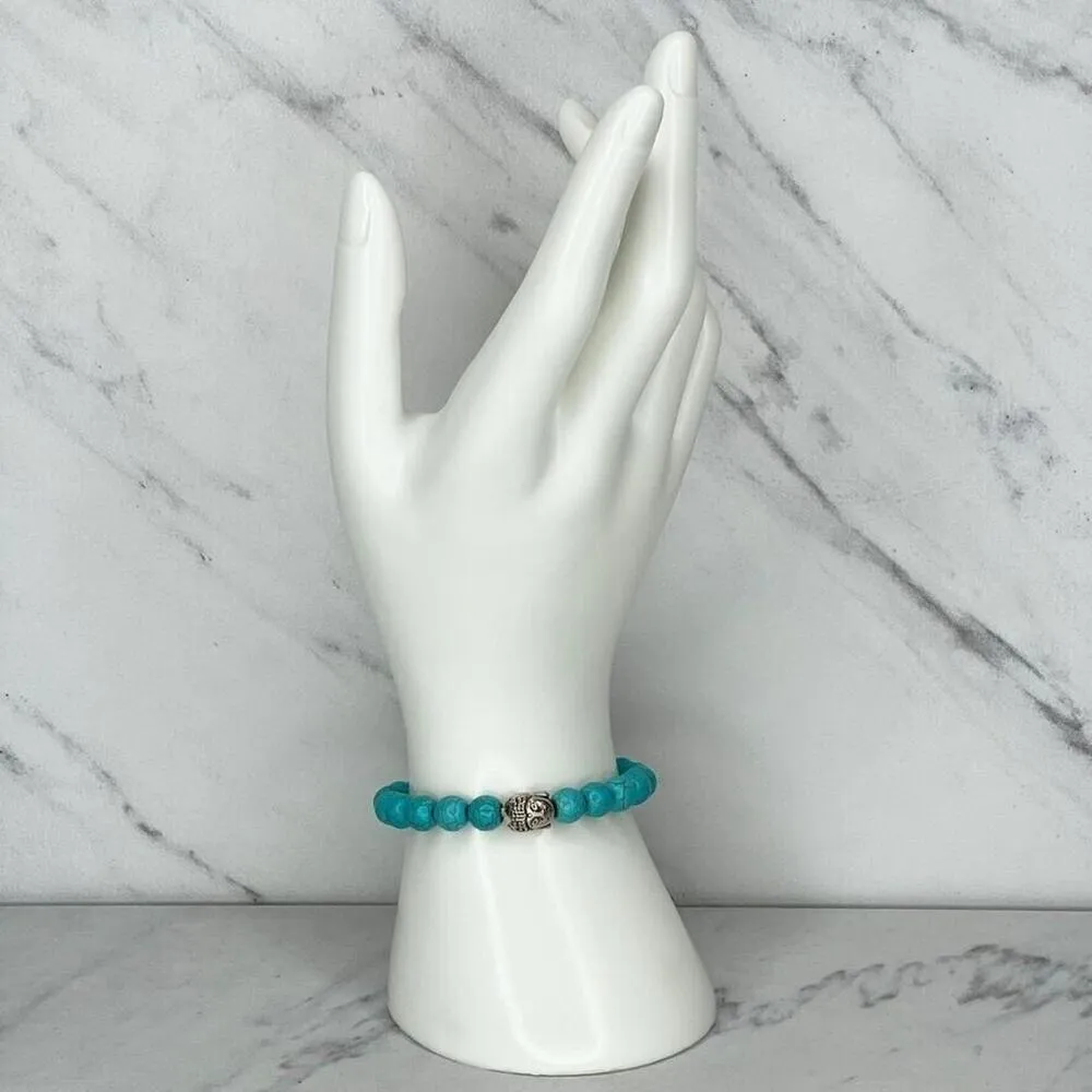Faux Turquoise Bubble Beaded Stretch Bracelet - Image 2