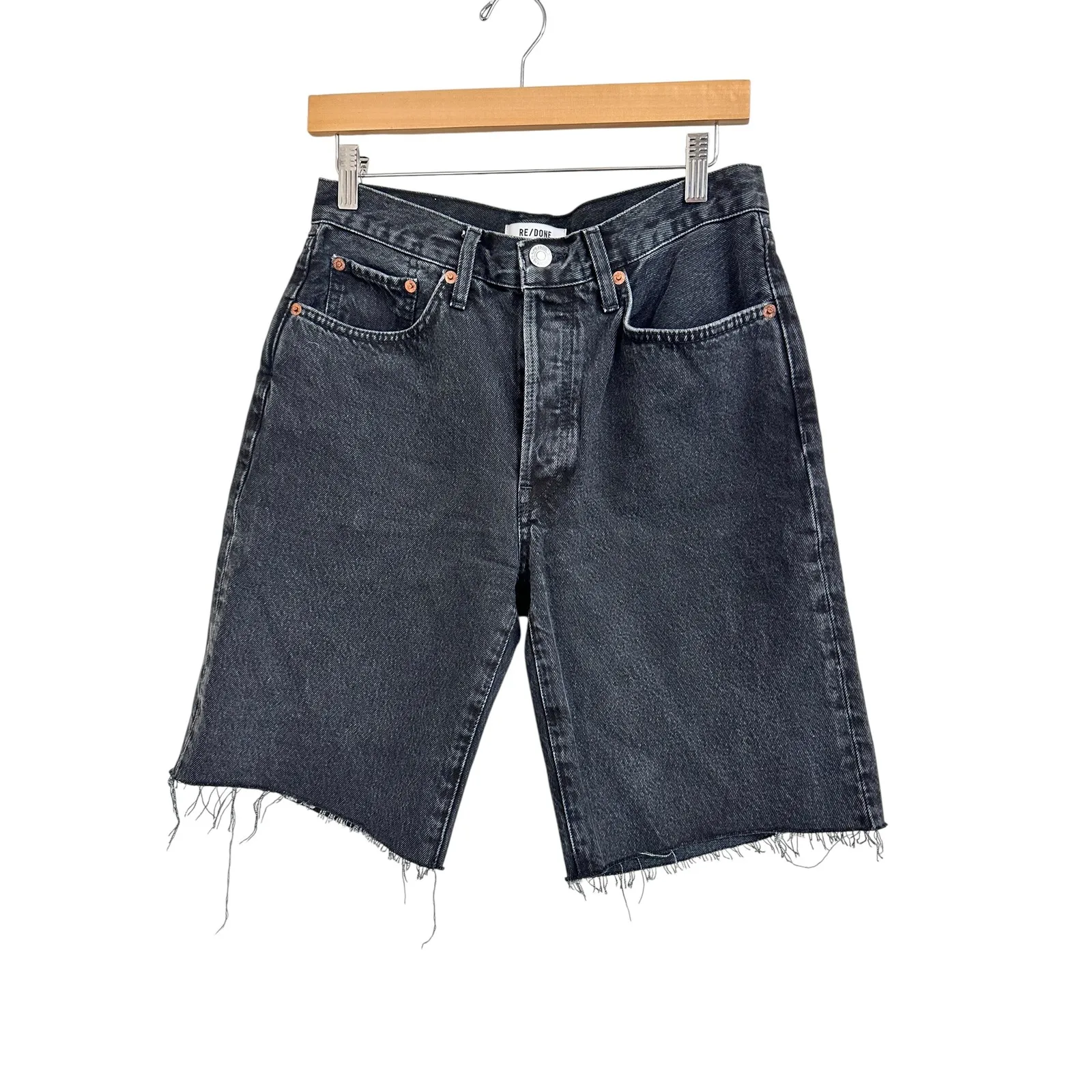 RE/DONE 90s Comfy Short 'Shaded Black' Women's Size 26 Black Distressed Raw Hem - Image 2