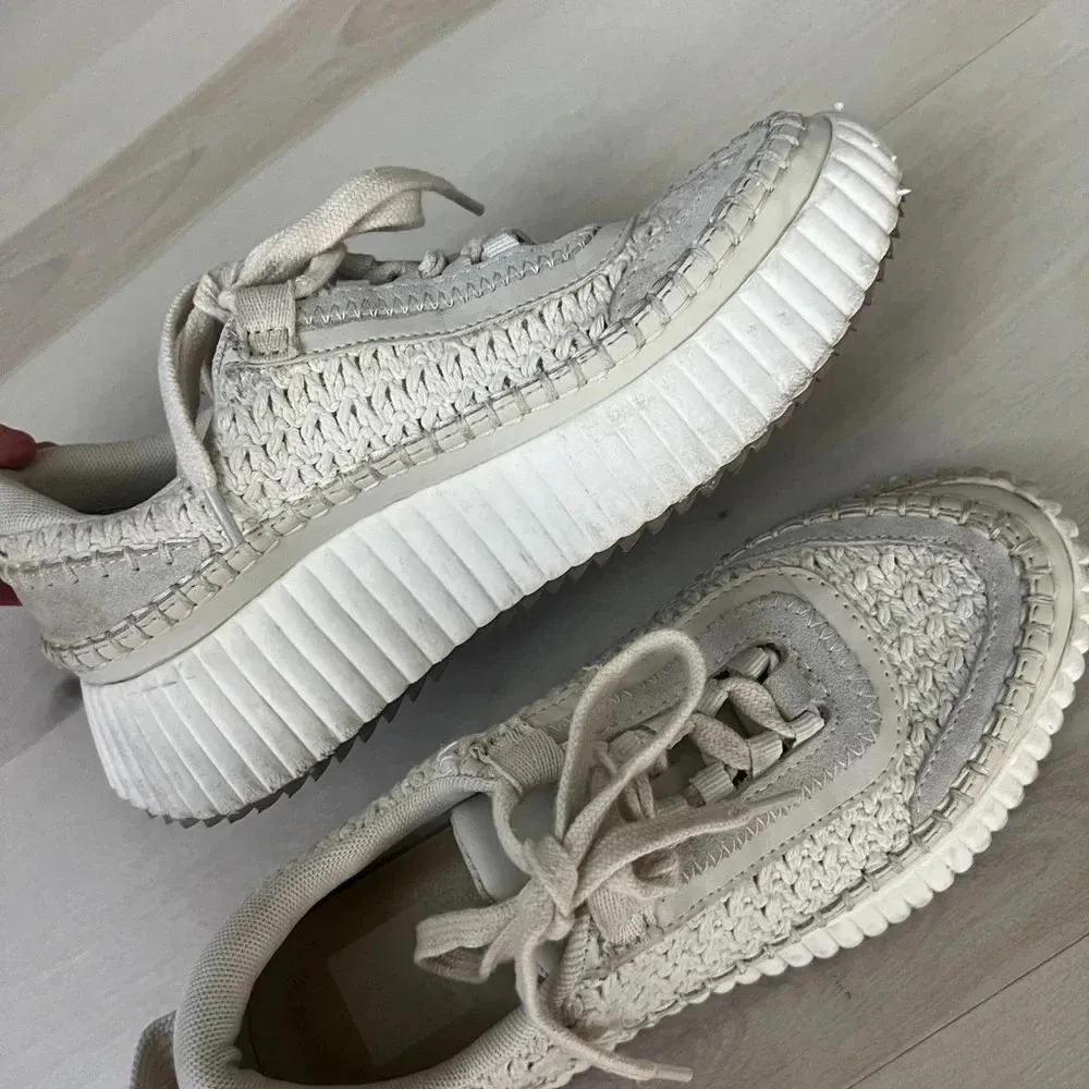 Dolce Vita Dolen Knit Platform Sneakers sandstone crochet lace up beige Tan Size 6 - Image 8