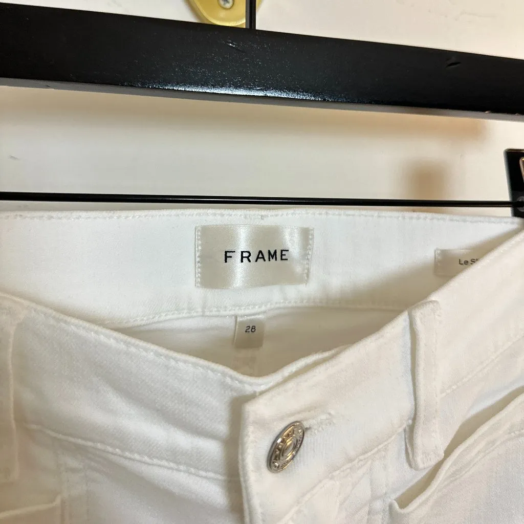 FRAME Le Slim Palazzo Patch Pocket High Waist Wide Leg Jeans in White Size US 28 - Image 5