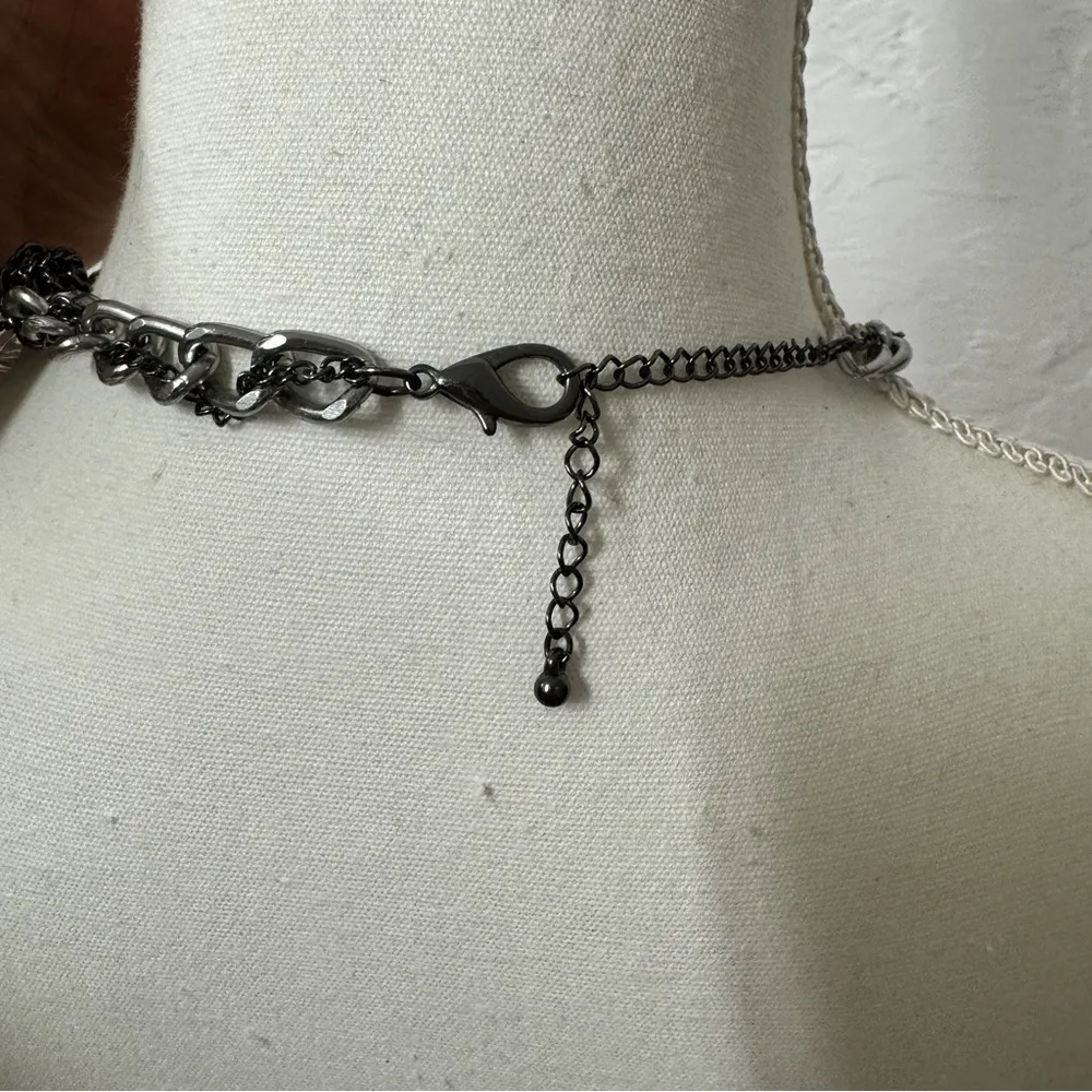 Silver Tone Multi Chain Chunky Crystal Necklace Whimsigoth Punk Goth Statement - Image 5