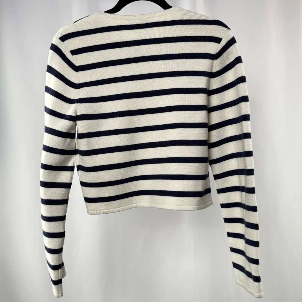 Abercrombie & Fitch Gold Button Striped Cardigan Sweater in White Navy Size S - Image 5