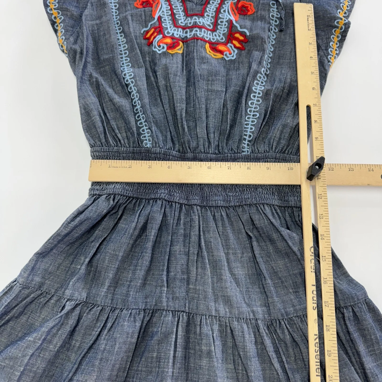 eShakti Dress Womens Size 0 Embroidered Boho Tiered Short‎ Sleeve India Smocked - Image 7