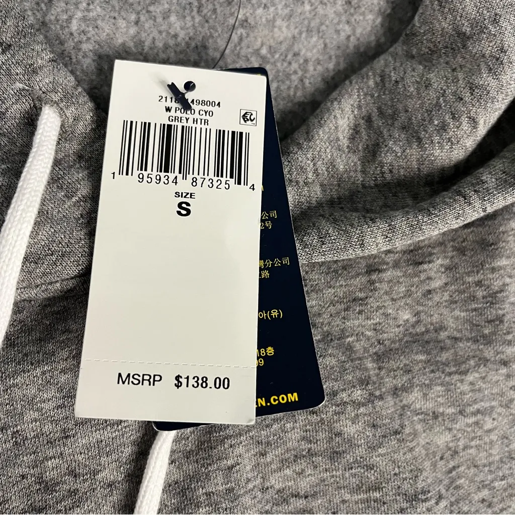 NWT POLO Ralph Lauren Cropped Hoodie Sweatshirt Gray Cotton Blend Women’s Size S - Image 5