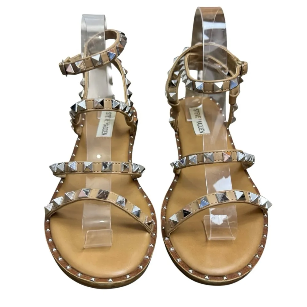 Steve Madden Womens Travel Rock Stud Sandals No Size Tan Gladiator Flats READ - Image 2