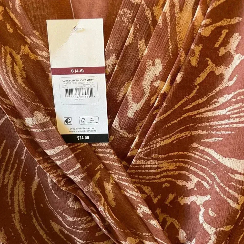 Sofia Jeans Women's Long Sleeve Ruched Waist Top Size Small Brown - Image 4