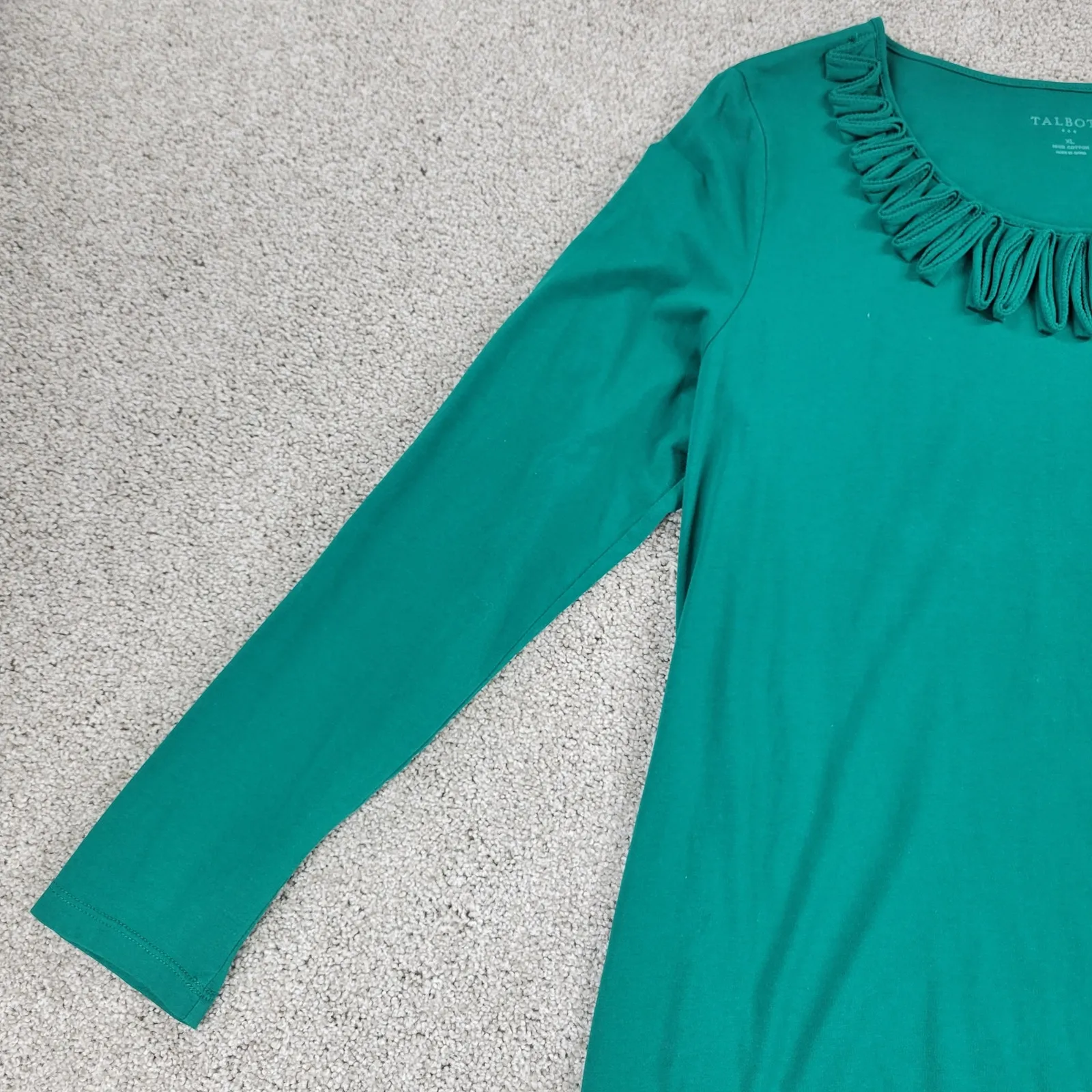 Talbots Womens Top XL Green Ruffle‎ Neck Detail Long Sleeve Blouse Shirt - Image 13