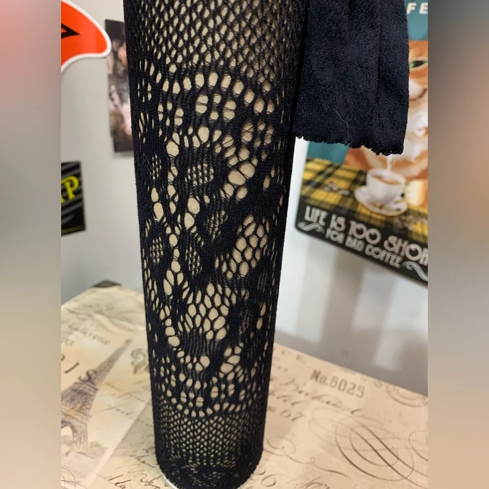 Black Lace Fishnet Footless Tights - Image 2