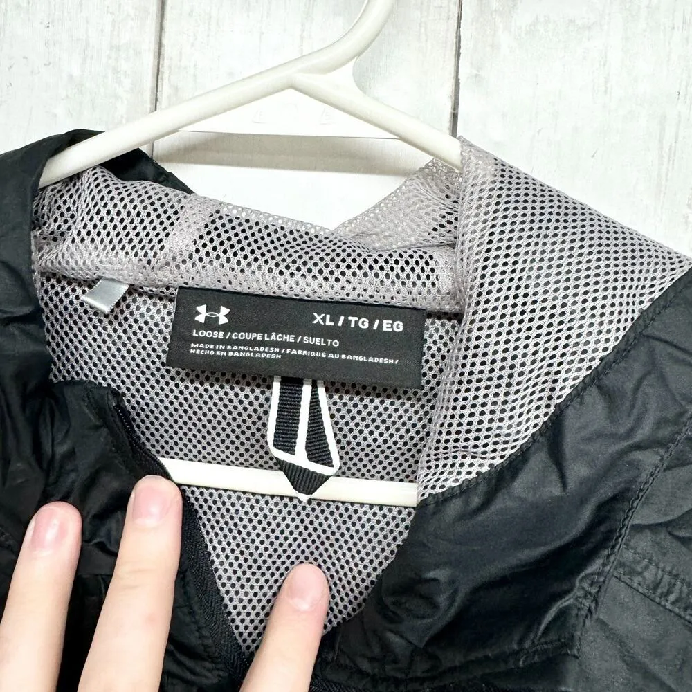 Under Armor Jacket Women Size Xl Full Zip Up Black Windbreaker Rain Coat - Image 2